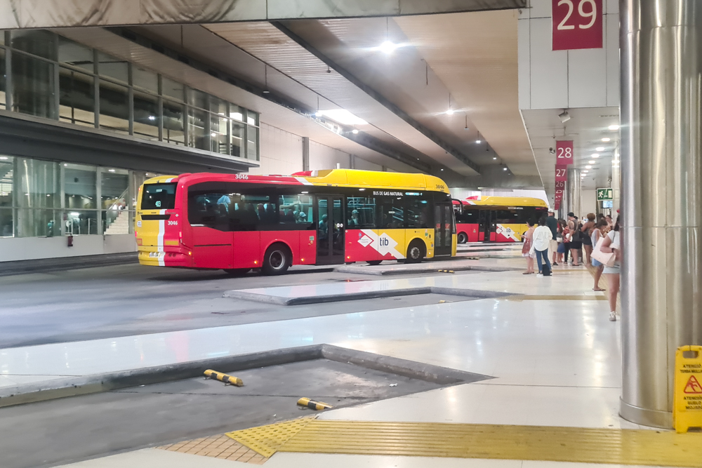 Bus fahren auf Mallorca: Die Überlandbusse sind rot-gelb.