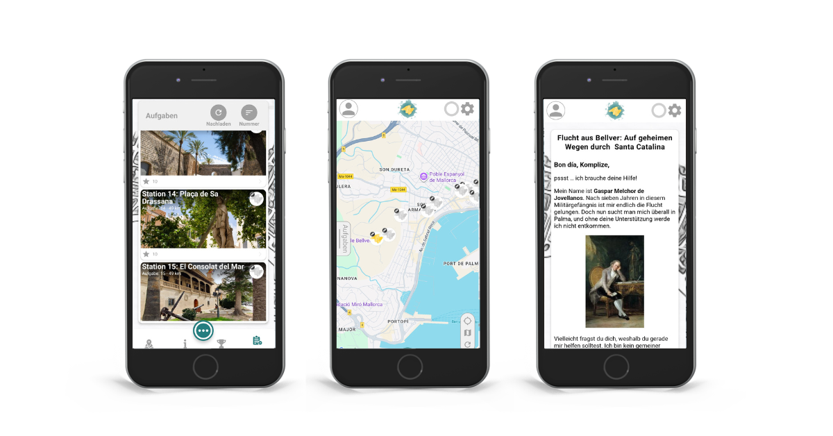 App geführte Stadtführung von der Burg Bellver durch Santa Catalina bis zur Kathedrale.