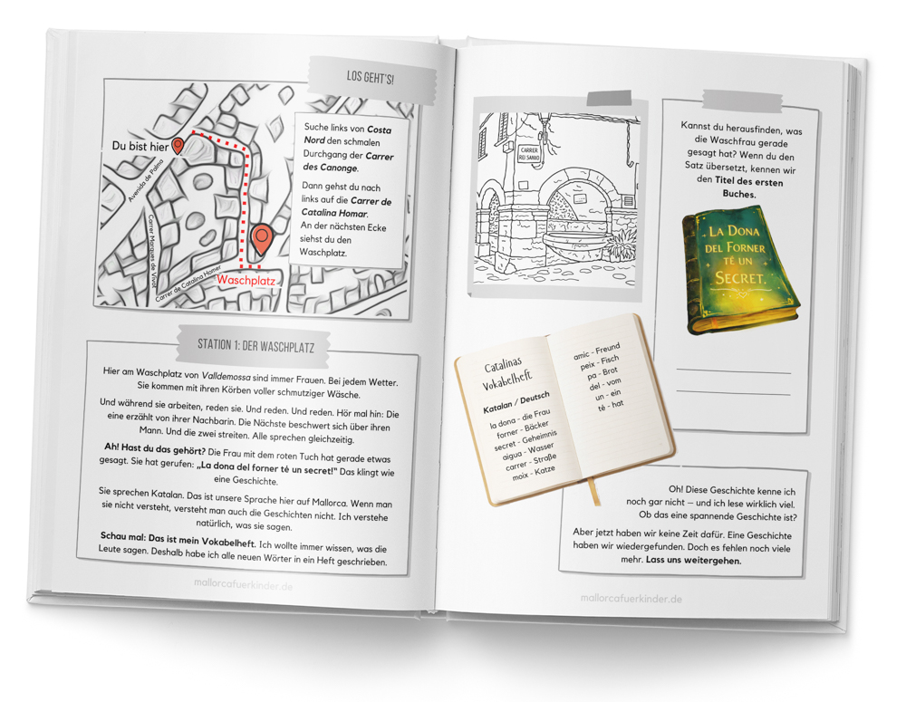 Begleitmaterial zur Schnitzeljagd durch Valldemossa: Ein Booklet zum Ausmalen